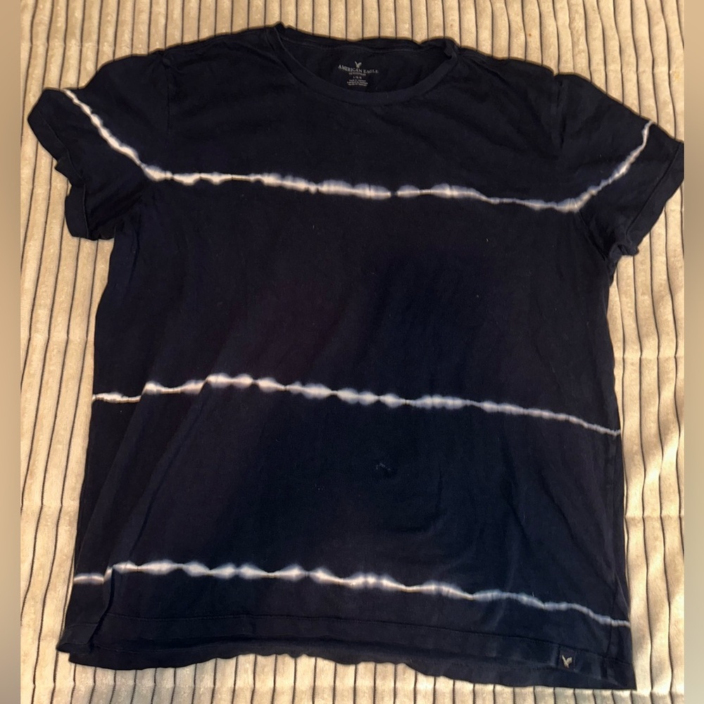 American Eagle Navy with White Stripes T-Shirt Large